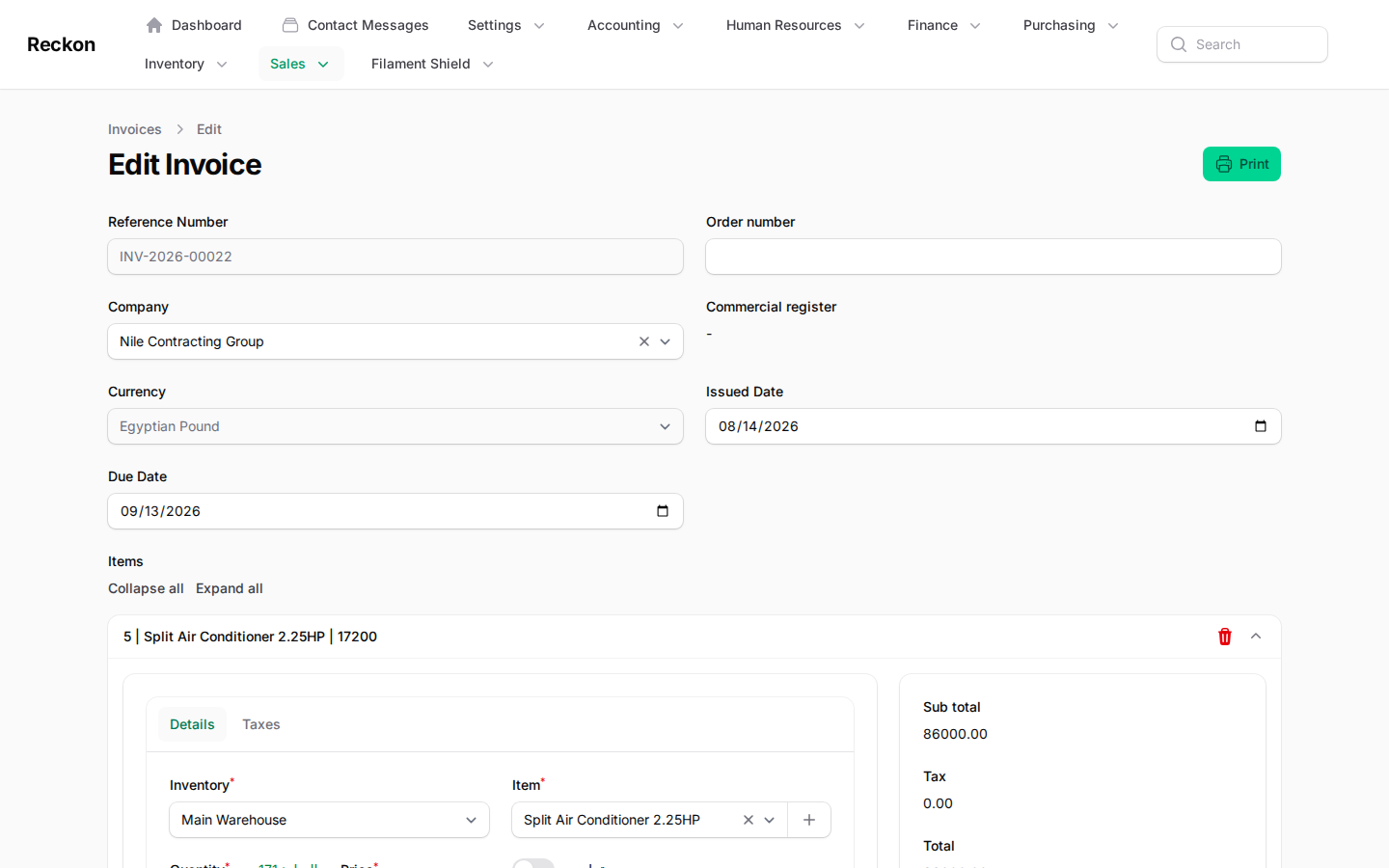 Raising an invoice